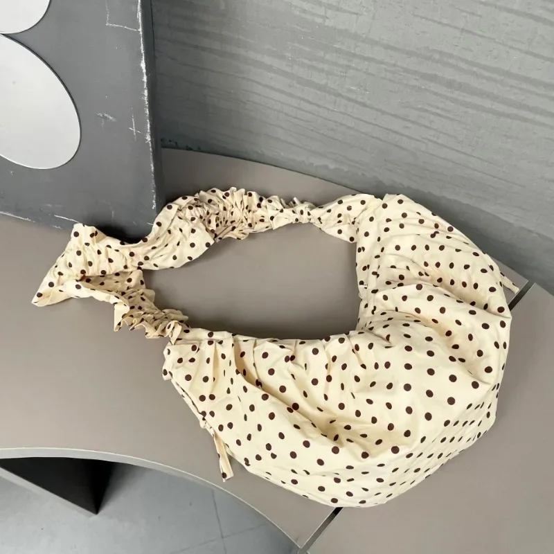 Women Chic Underarm Bag Large Capacity Polka Dot Retro Crossbody Bag All Matched Pleated Dumpling Bag for Outdoor Travel