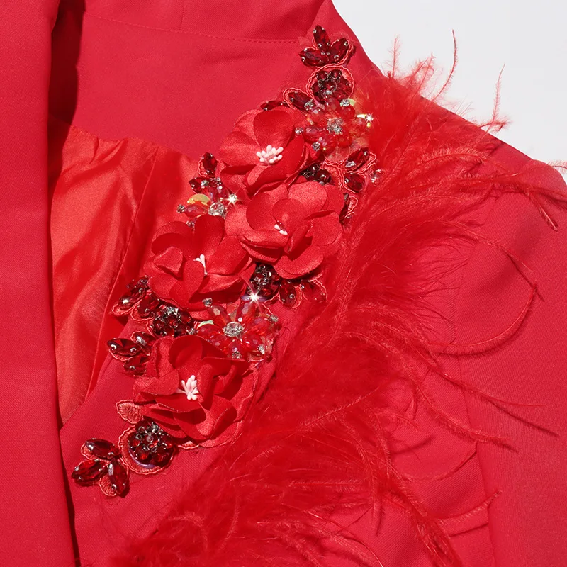 Female Elegant 2024 Winter New Fashion High-end Diamond Splicing Feathers Tailored Coat Women's Commuter Fashion Suit Jackets