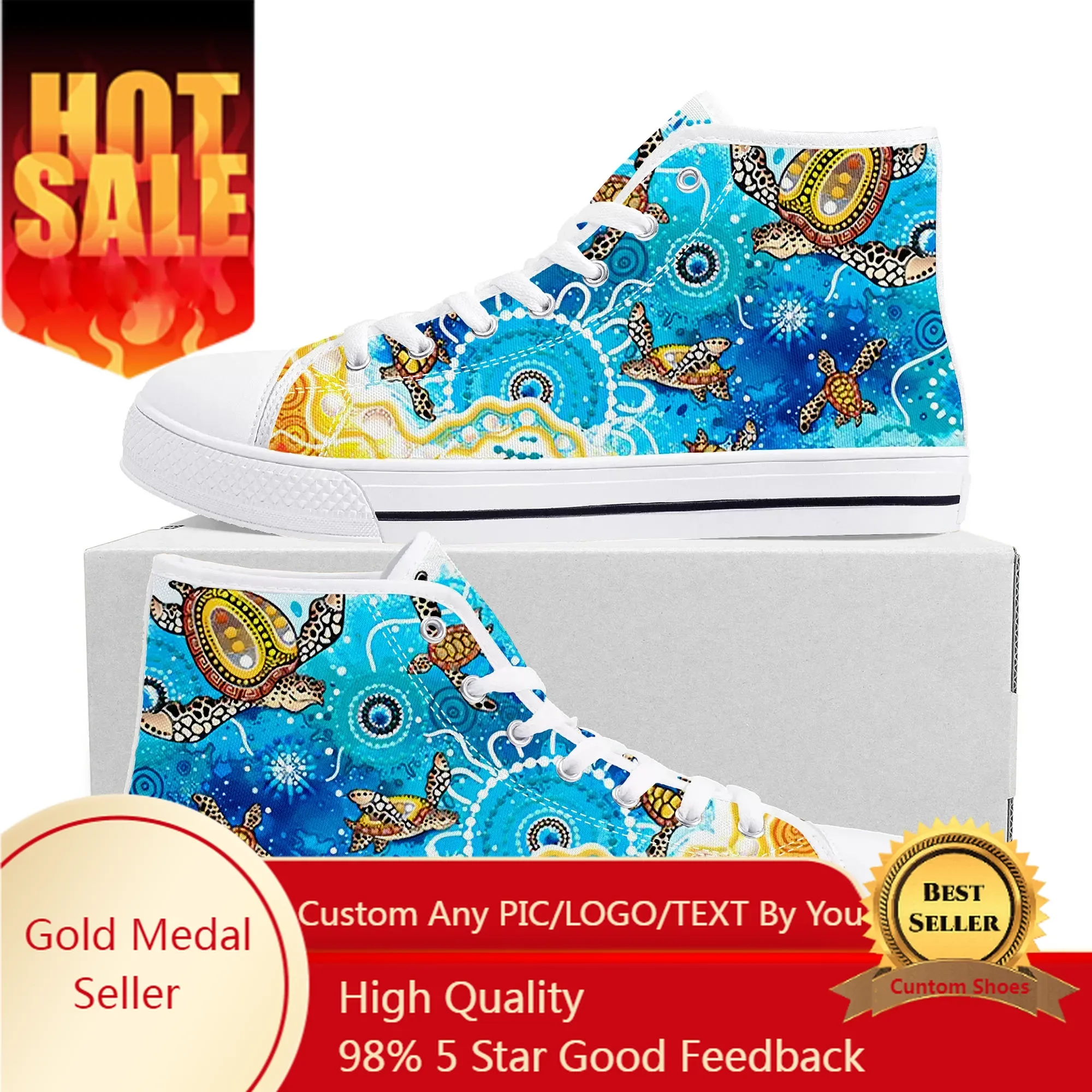 

Australia Aboriginal Turtle Indigenous Art Design High Top High Quality Sneakers Mens Womens Teenager Canvas Sneaker Custom Shoe