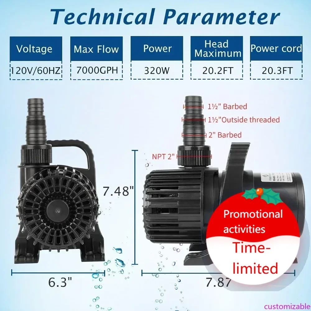

Настраиваемый большой погружной насос для пруда, аквариума, водопада, электрический насос для улицы PS-7000