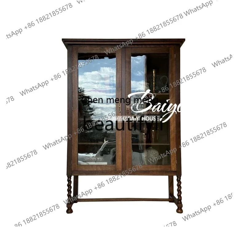 

G French retro solid wood dining side cabinet, living room against the wall wine cabinet, medieval storage storage display cabin