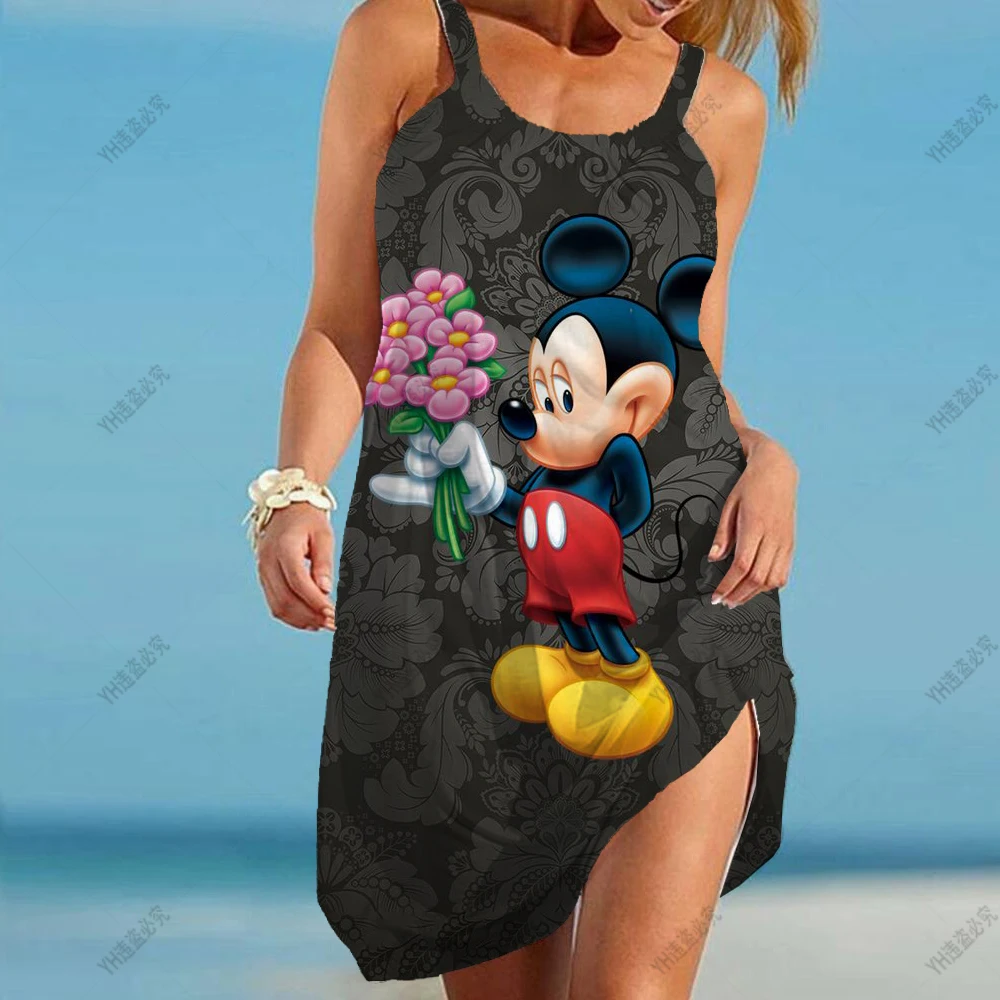 Dresses for Women 2024 Disney Women's Summer Sundresses Loose Sexy Dress Sleeveless Minnie Mouse Moon Print Woman Sling Boho