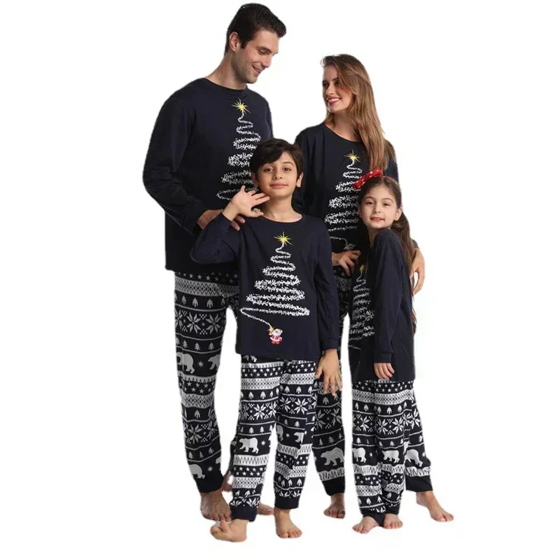 Christmas Family Matching Pajamas Set Firework Print Mom Dad Kids Home Clothes Warm Soft Sleepwear Baby&Dog Romper Pjs Xmas Look