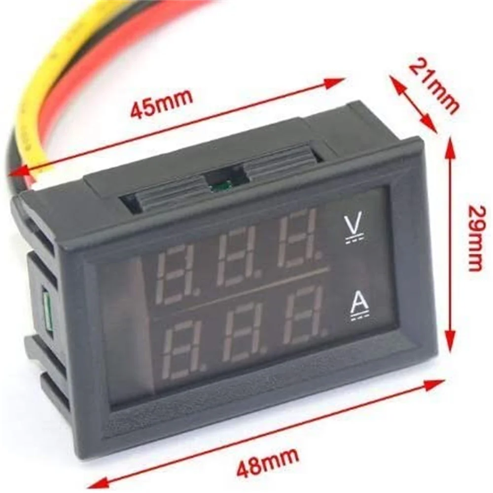 Digital Voltmeter Ammeter DC 100V 10A Amp Voltage Current Meter Tester 0.28 Inch Dual LED Display Panel with Connect Wires