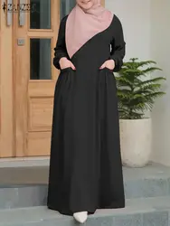 ZANZEA-Robe Hijab Musulmane Décontractée à Manches sulfpour Femme, Tenue Éducative Maxi, Vêtement Islamique, Eid Mubarek Abaya, Collection Automne 2023