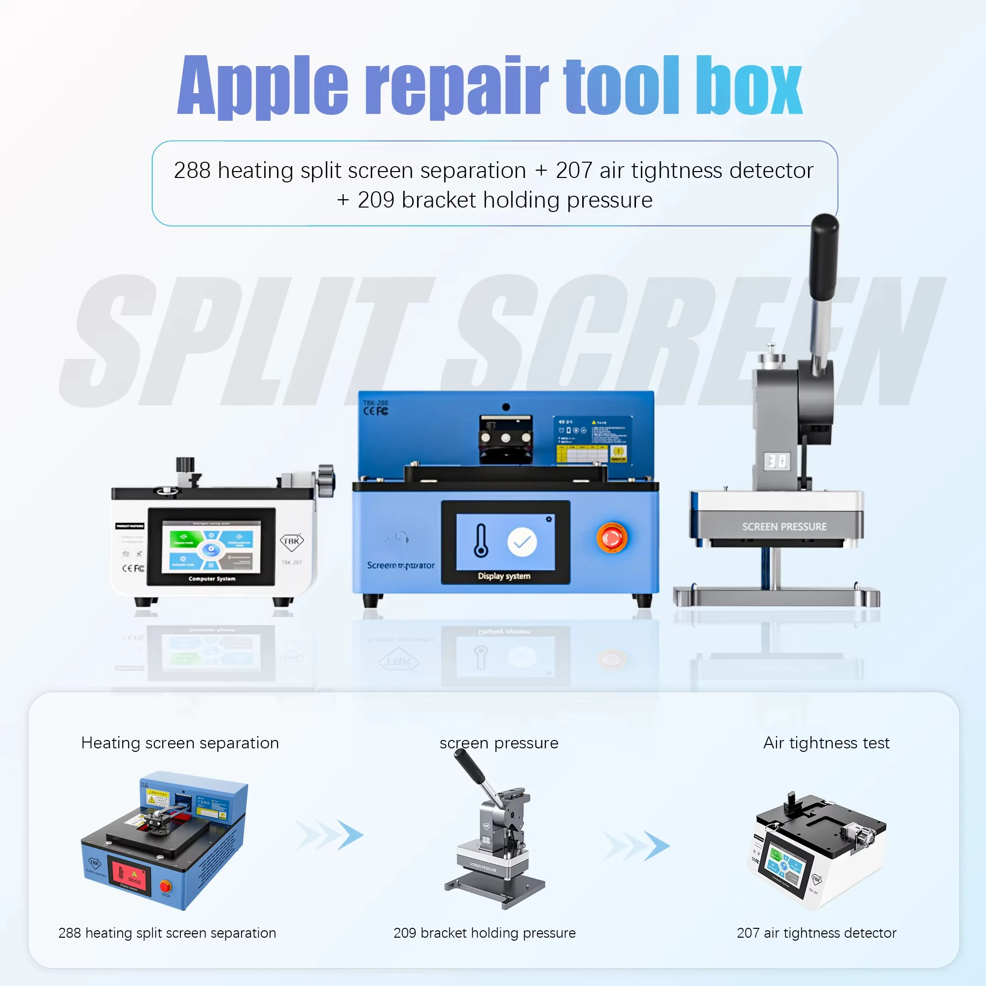 220V LCD Separating  207 Air Tightness Detector with 209 Bracket Mobile Phone Repair Tools Featuring Holding Pressure Pump PLC
