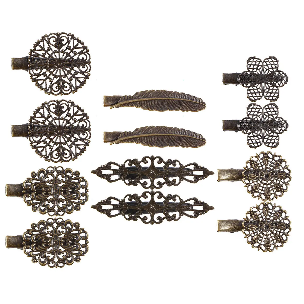 

Набор из 12 винтажных заколок для волос из сплава, женские заколки-аксессуары с изящным дизайном в виде листьев и цветов, удобные для путешествий, подарок для нее