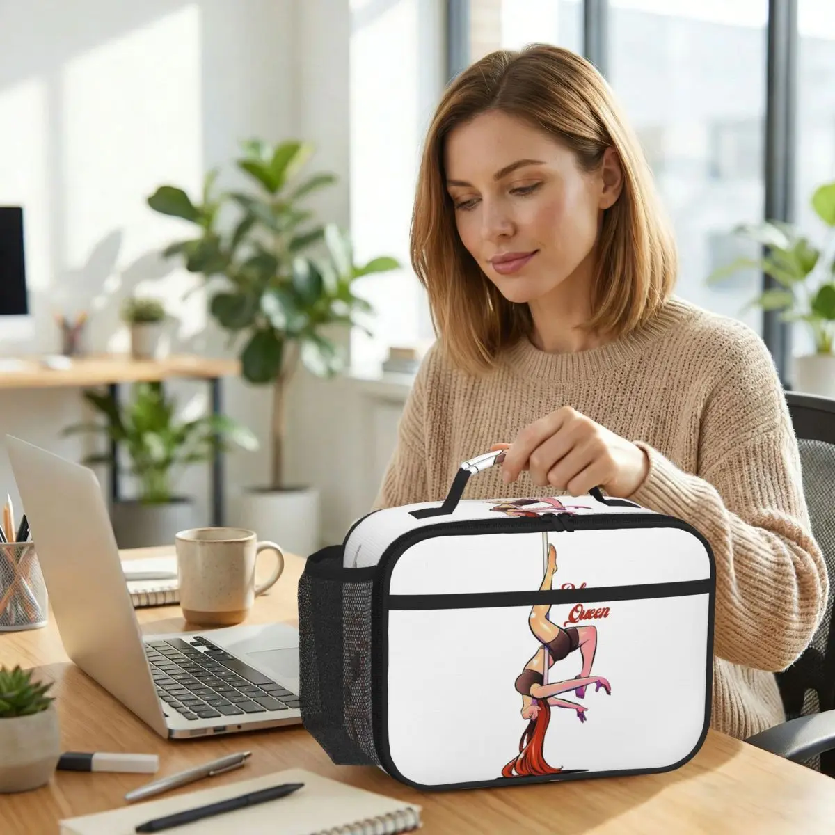 

Pole Dance Queen Pole Dance Red Hair Ginger Insulated Lunch Bag for Women Office Cooler Thermal Food Box Tote Lunch Boxes
