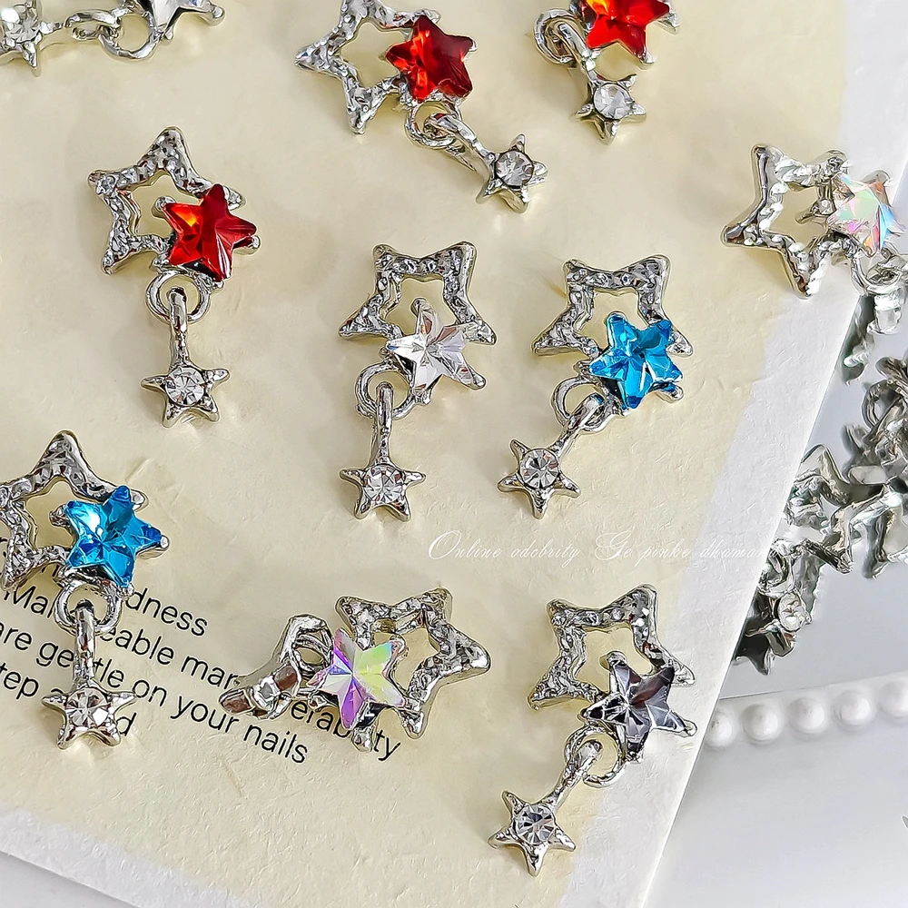 10PCS 3D Hollow Star Nail Art Rhinestone Pendant Charms Accessories Parts For Nails Decoration Design Manicure Supplies Material