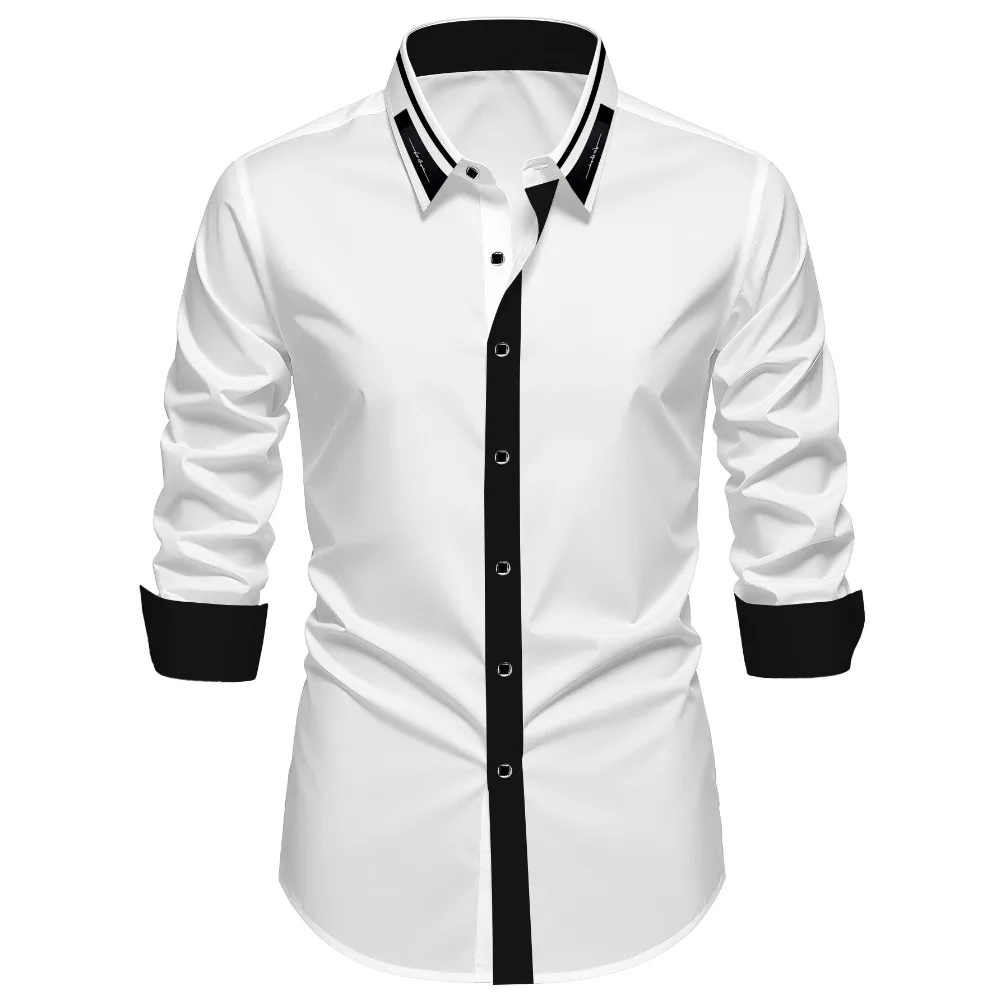 FGKKS Men Shirts Brand Elegant Fashion Smart Casual Business Long Sleeve Micro Elastic Male Patchwork Dress White Shirt