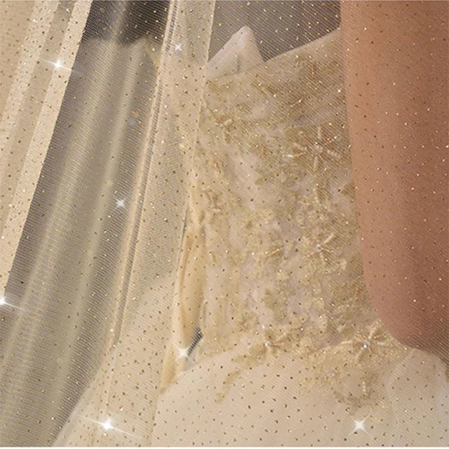 Sparkling White Champagne Bridal Veil 3.5m Long-style Wedding Bride's Headpiece Bohemian With Comb Face Cover Bling Blusher