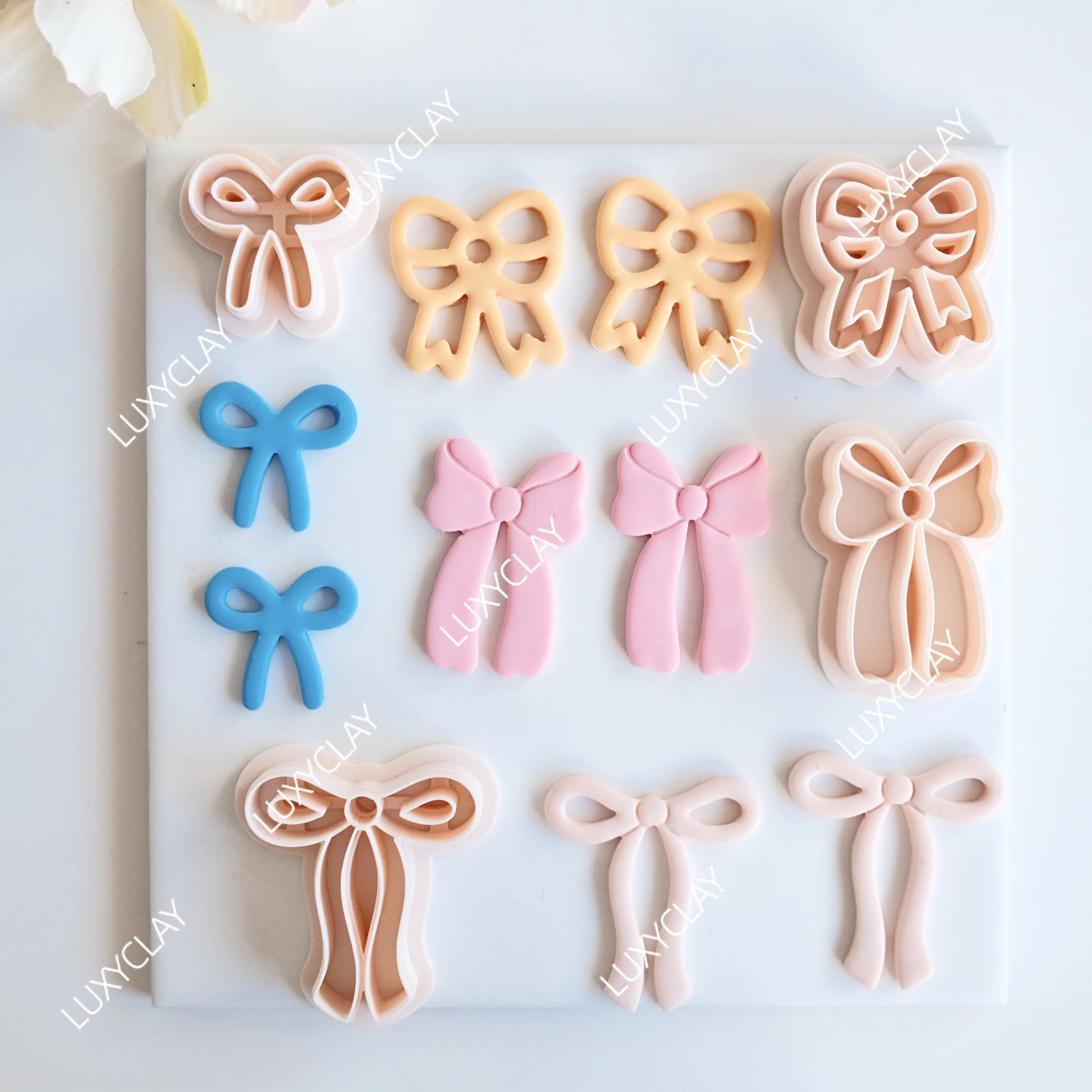 4pcs/set Different Bow Shape Polymer Clay Molds, Embossed Bowknot Pattern Polymer Clay Cutters for DIY Jewelry & Earrings Making
