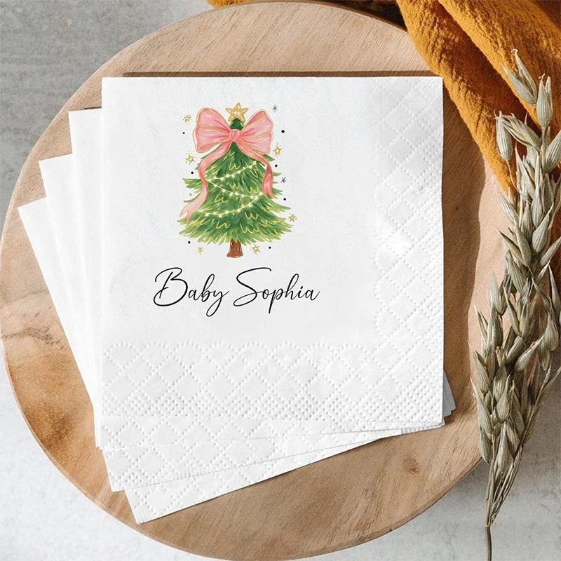 

Personalized Baby Shower Christmas Tree Napkins Baby's First Christmas Decorations Birthday Party Gender Reveal Napkins