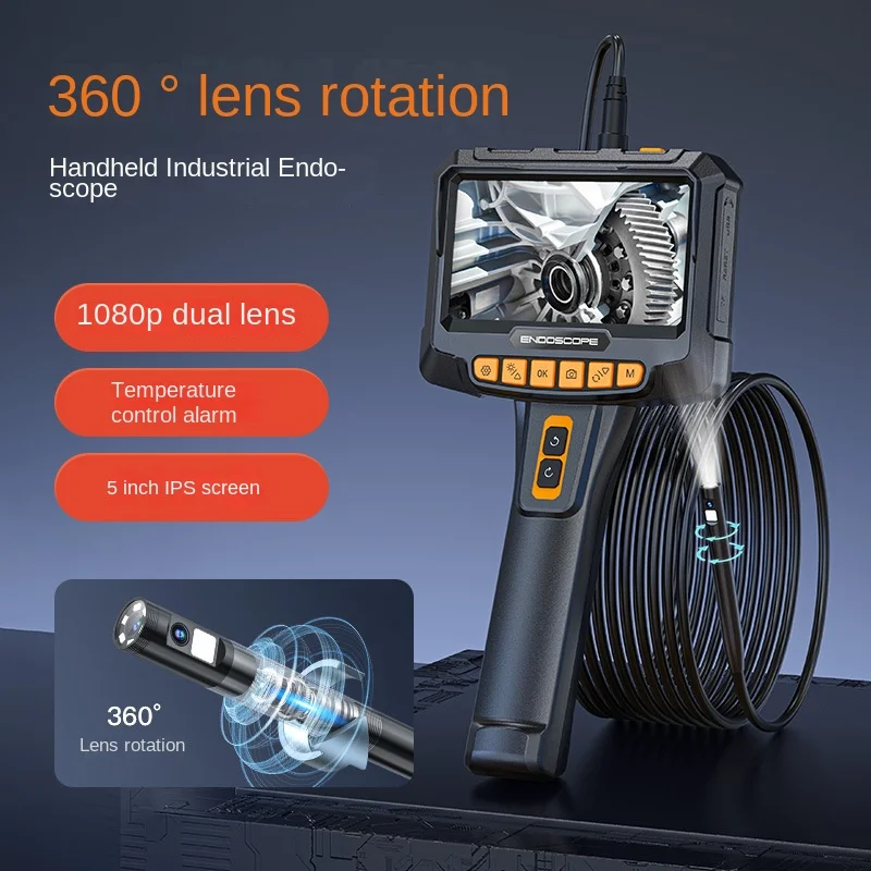 

5 inch large screen dual lens 360 degree rotation high definition endoscope high definition camera probe can be turned