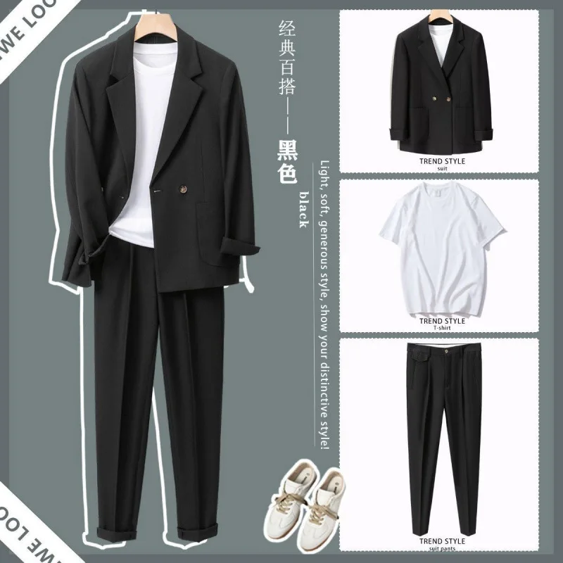 

Men's Spring Autumn Loose Fit Suit Set Korean Style Trendy Casual Three Piece Suit