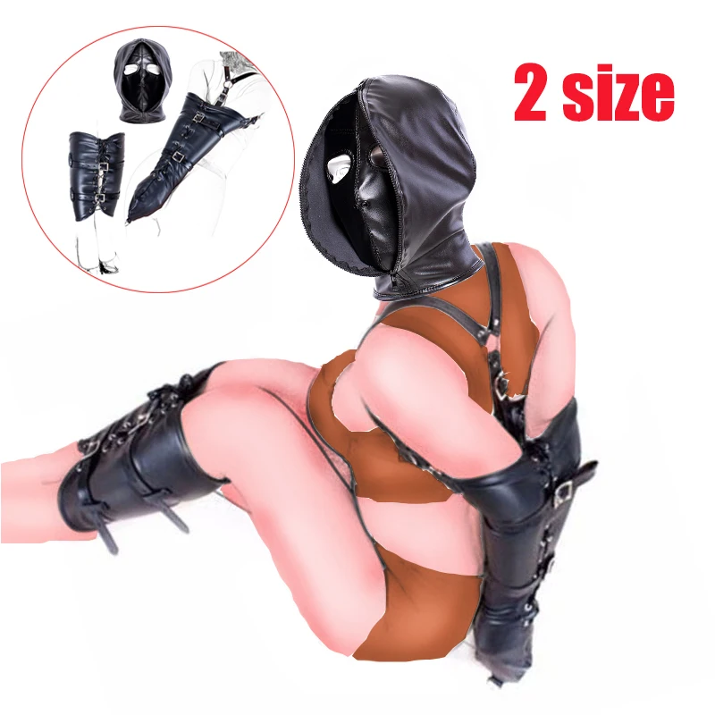 BDSM Bondage Leg/Arm Binder,Behind Back Straight Jacket,Leather Armbinder Restraint Slave Lockable Glove,SM Sex Game Party Masks