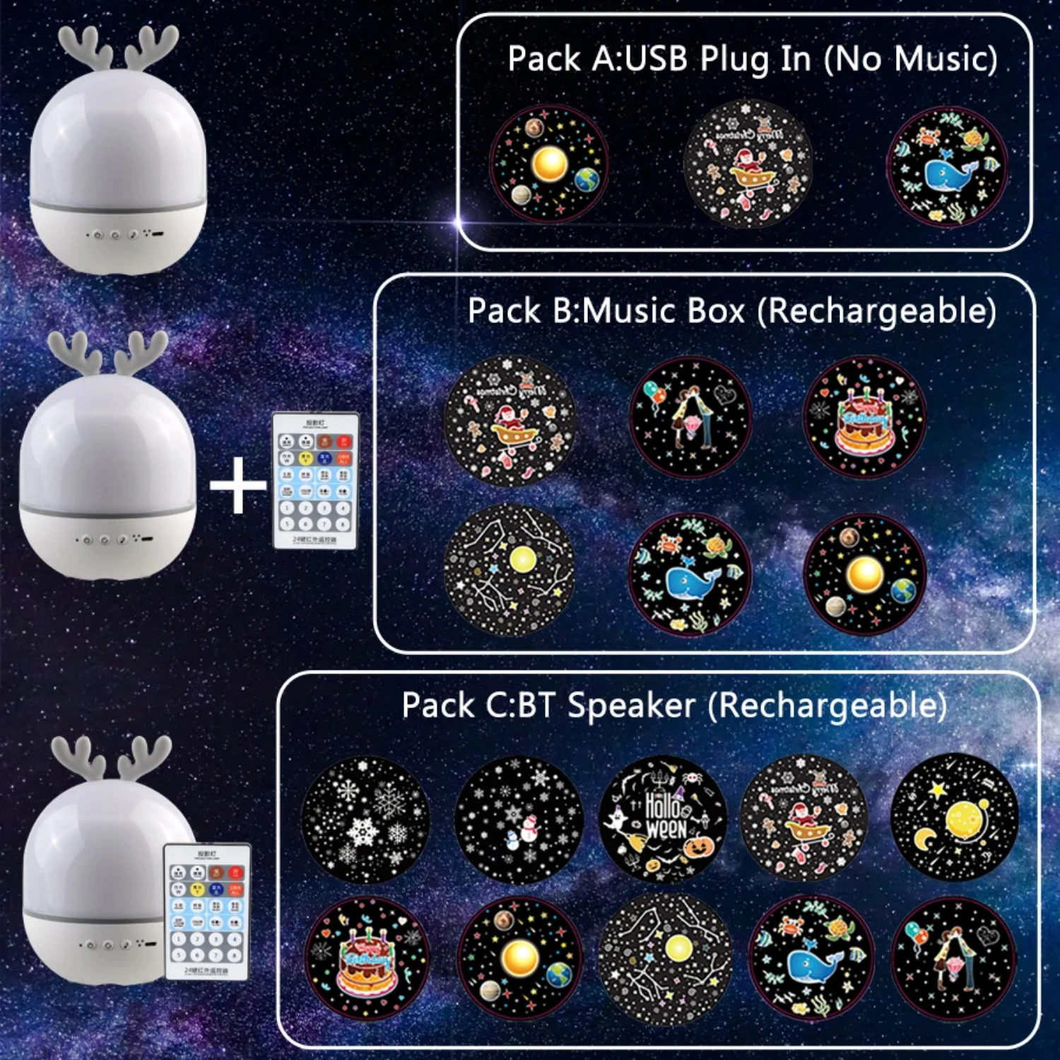 กวางเพลงโปรเจคเตอร์โคมไฟ Night Light พร้อมลําโพง BT Starry Sky Star หมุนห้องนอนโคมไฟข้างเตียงตกแต่งคริสต์มาสเด็กของขวัญ