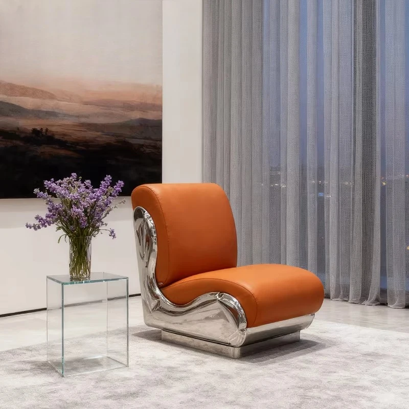 Modern style double upholstered recliner curved design stainless steel frame