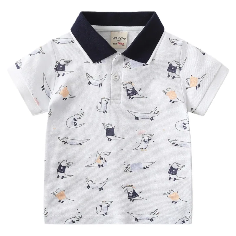 

New 2026 Boys Summer Fashion Polo Shirts Children's Cartoon All-over Print Short Sleeve Lapel Shirt Tops Kids Casual Clothing