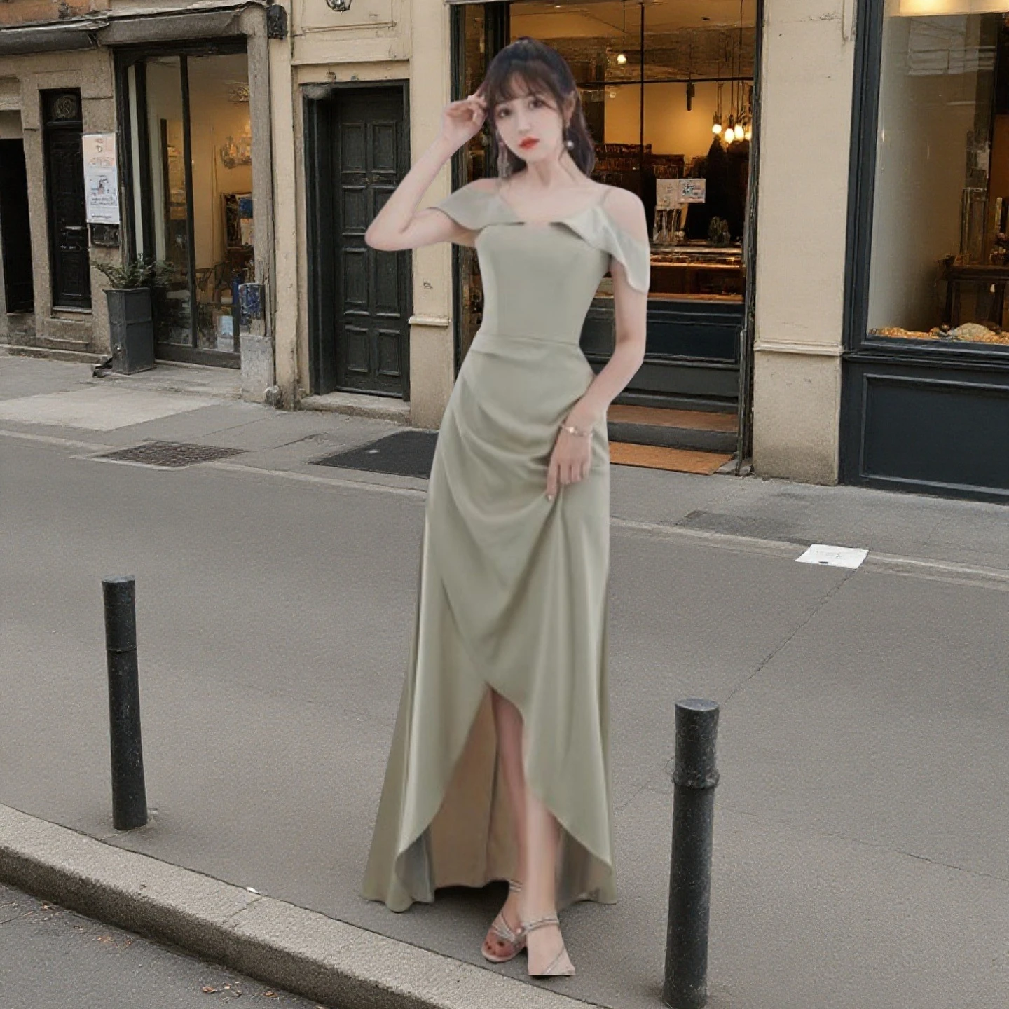 

Bridesmaid Clothes Spring Fairy Temperament Can Usually Wear Simple Atmosphere Thin Meat Cover Sister Group Off-Shoulder Dresses