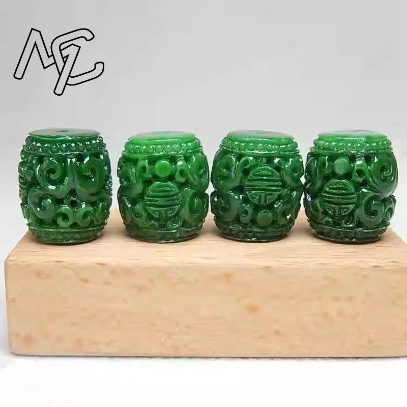 5pc Natural Green Jade Carving Beads DIY Bracelet Bangle Charm Jadeite Jewellery Fashion Accessories Amulet Gifts for Women Men - view 2
