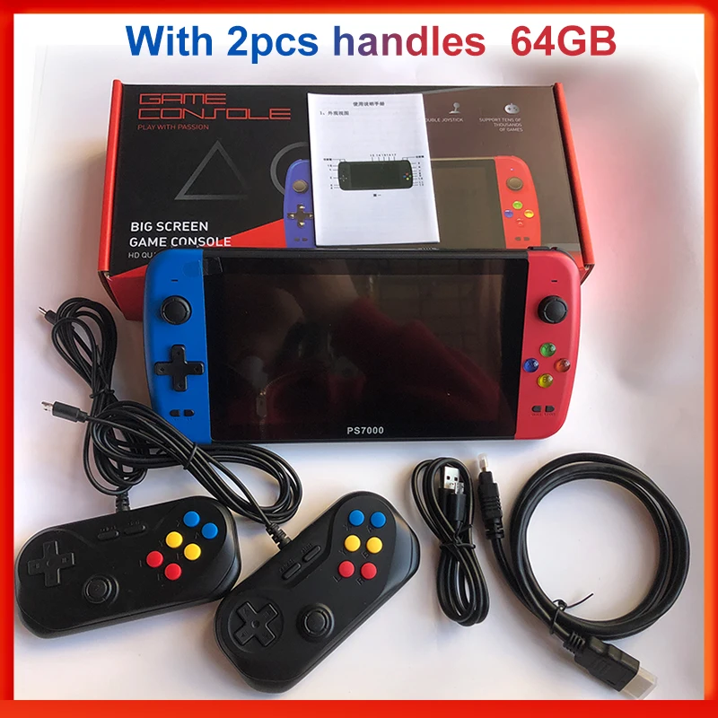 ps7000 game console with 2 gamepads 64GB 5000 free games for PS1/CPS/NES 7 inch Handheld Classic Portable Game Console