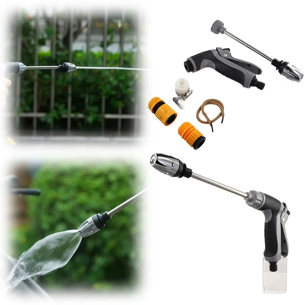 High Pressure Long Pole Watering Gun Car Wash Water Garden Hose Metal Extension Wash Household Tool Car Pole Wand Gun M0l6