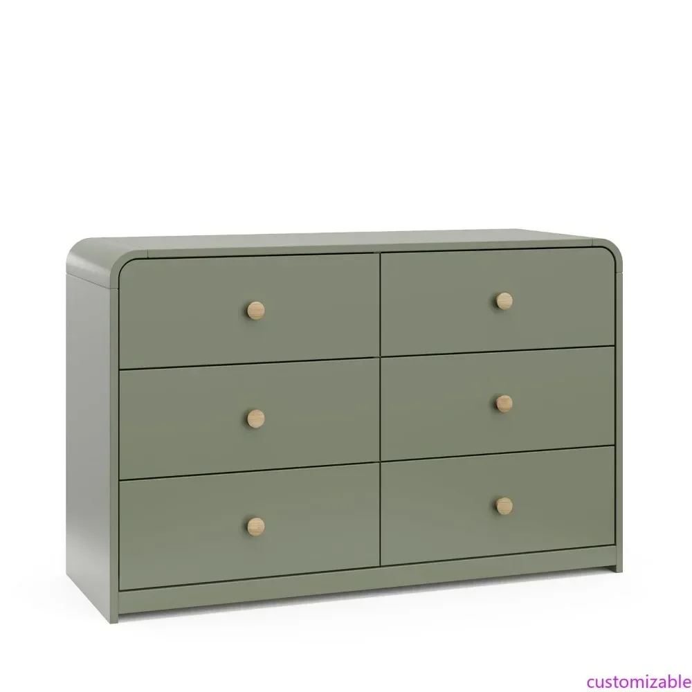 

6-Drawer Kids Bedroom Dresser in Olive and Natural