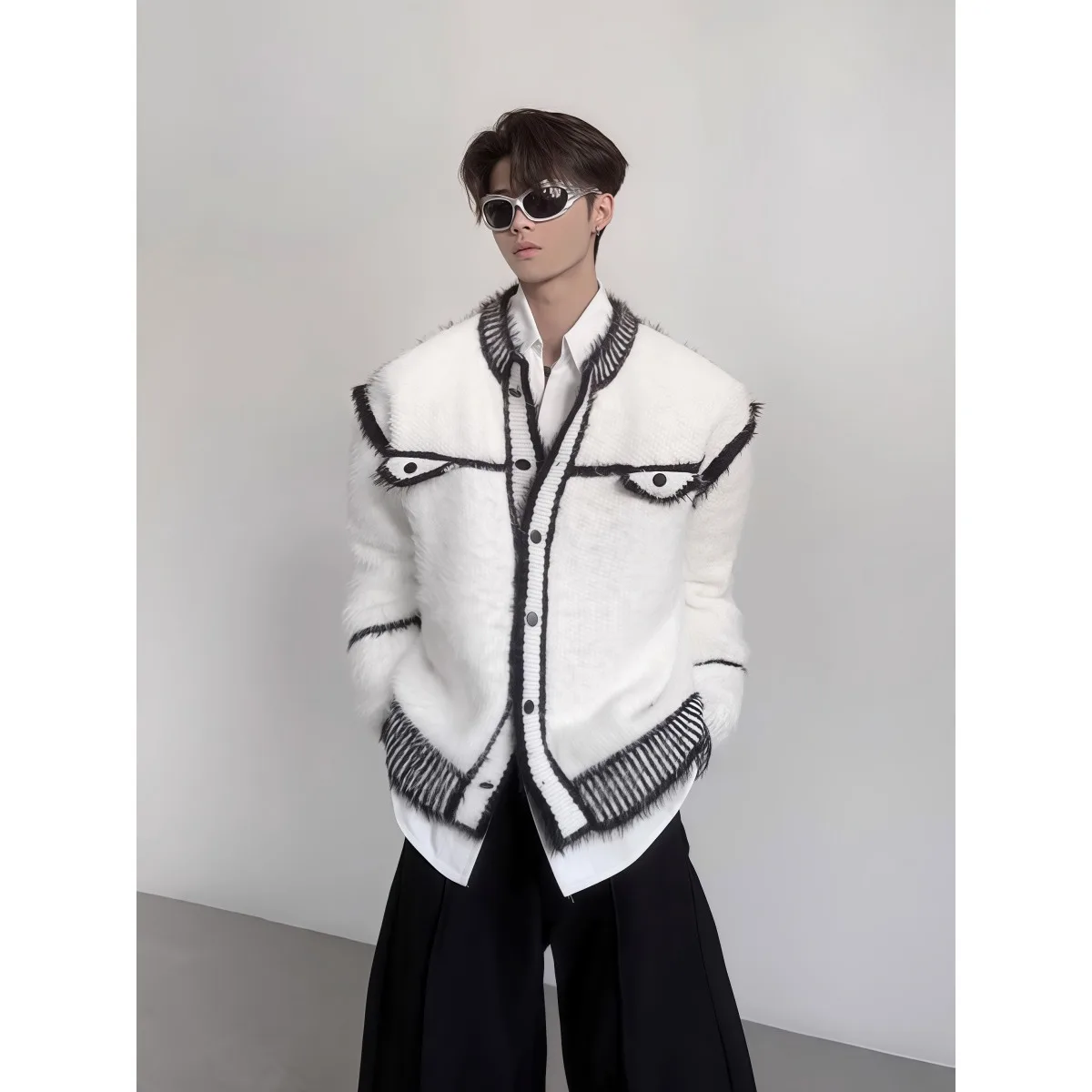 Новый модный вязаный свитер контрастного цвета, зимнее пальто Lazy High Street, полосатый кардиган в стиле комиксов, свитер для пары