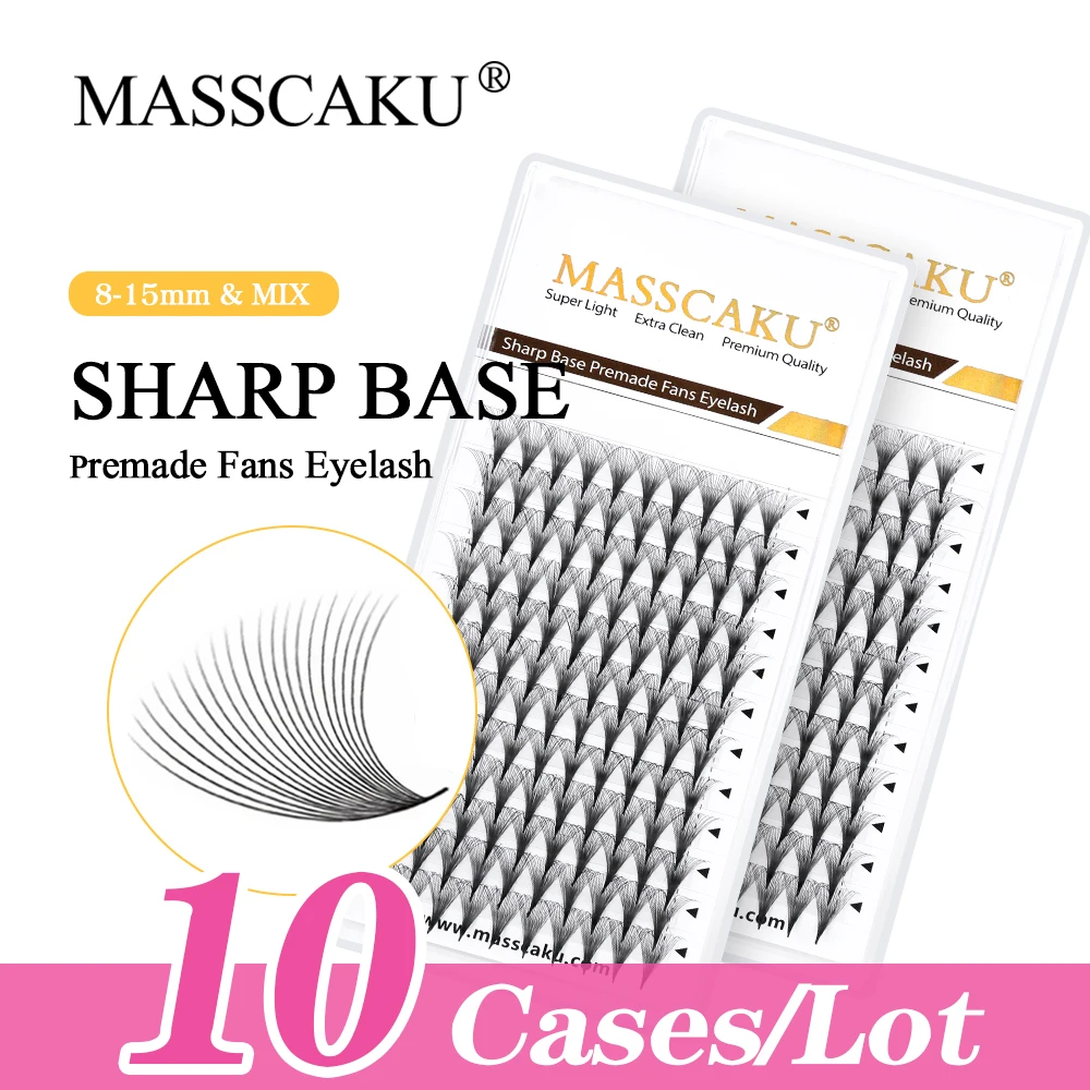 New 10cases/lot MASSCAKU Premade Fans Mega Tray 120 Fans Sharp Thin Pointy Base Volume Fans Eyelash Extensions Makeup Tools