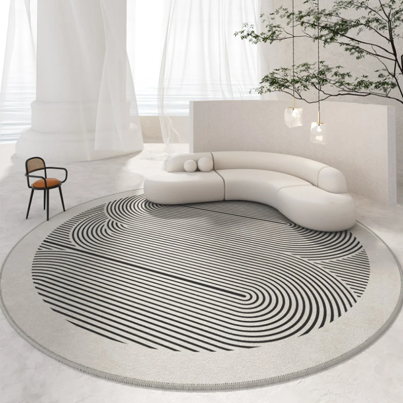 Black White Line Cloakroom Rug Modern Nordic Bedroom Decor Carpet Minimalist Round Carpets for Living Room Soft Fluffy Plush Mat