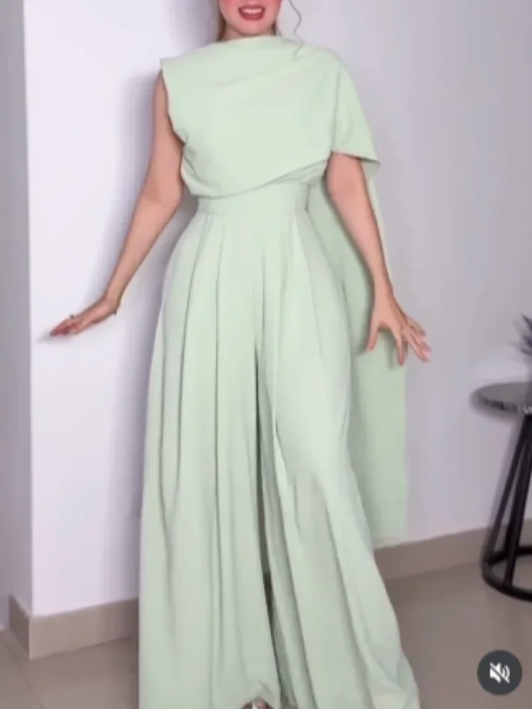 

Casual Solid Loose Pants Suit Women Fashion Round Neck Sleeveless Wide Leg Straight Pant Set 2025 Summer Vacation Street Outfits