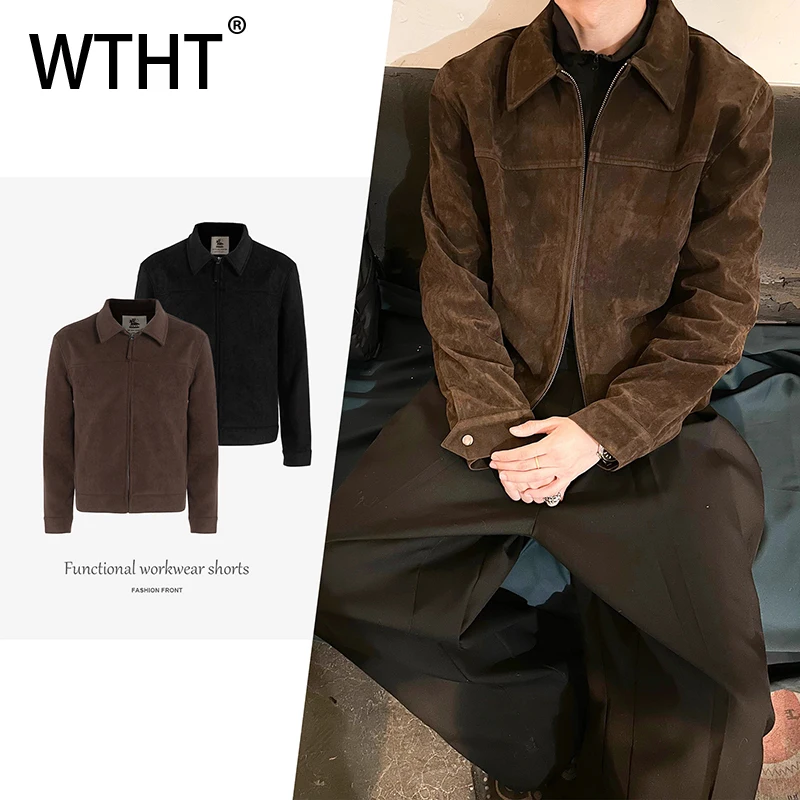 

WTHT Fashion Men's Solid Color Loose Turn Down Collar Coats Vintage Korean-style Long Sleeves Jackets Male 2025 Autumn 2A2384