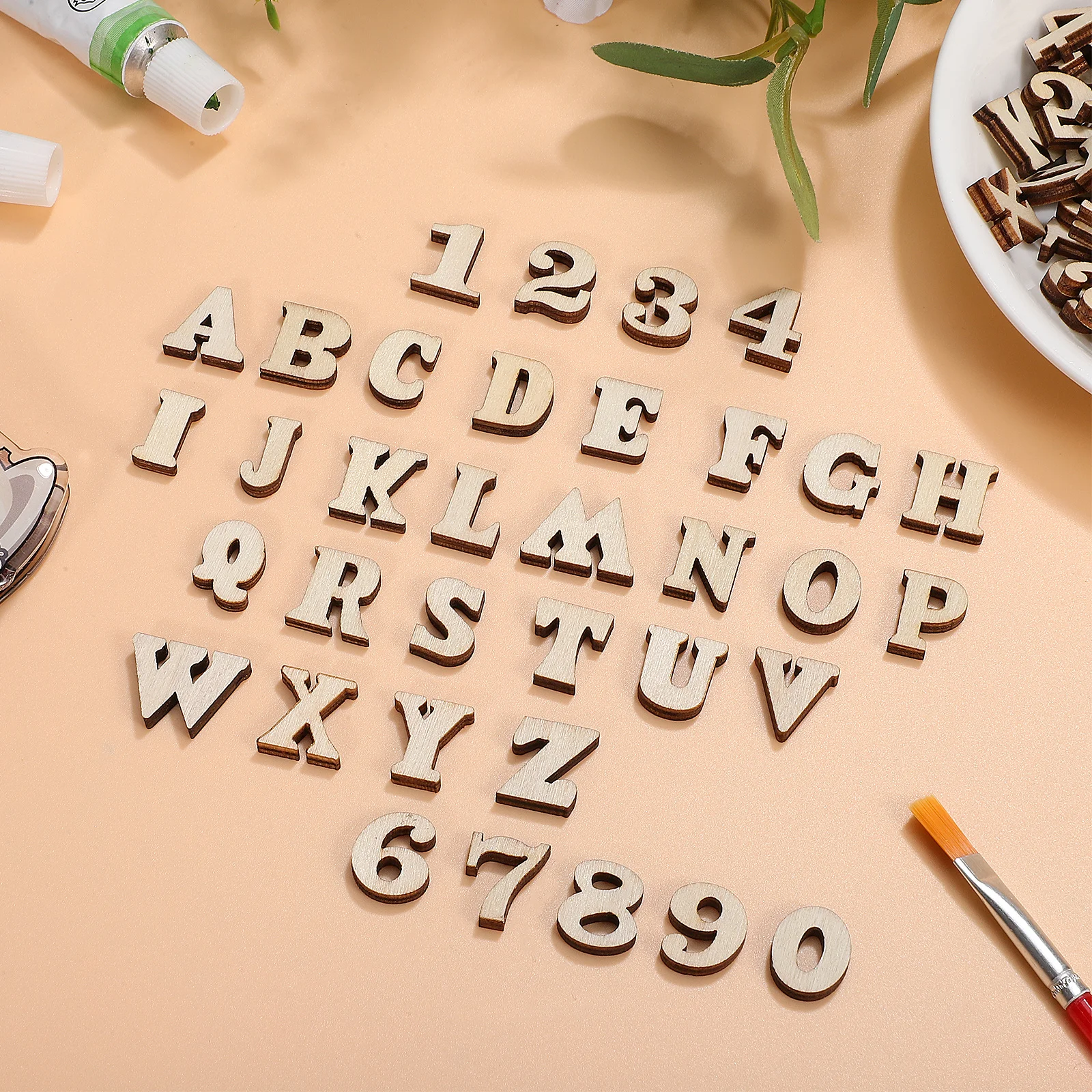 204 peças letras do alfabeto de madeira números cor natural para artesanato diy decoração de aprendizagem educacional atividades pré-escolares