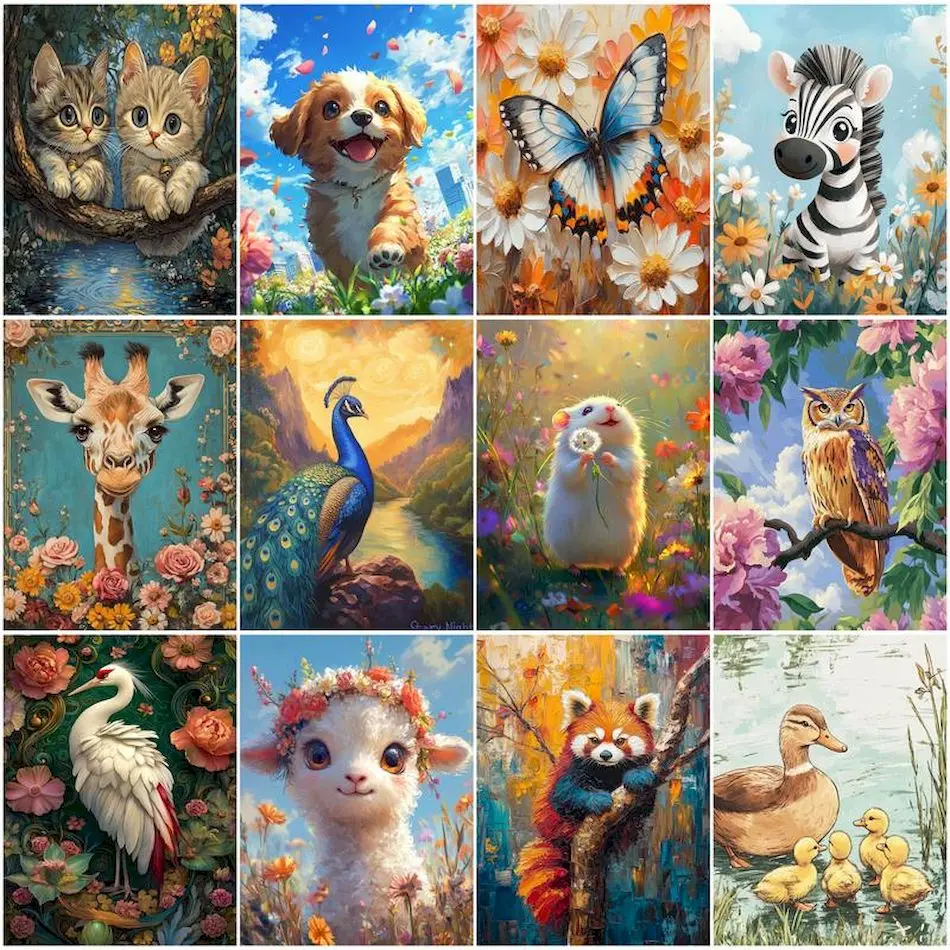 

RUOPOTY Painting By Numbers Oil Cute animals Wall Art Picture Decorative Paintings Drawing On Canvas Frame Handpainted Paint Kit