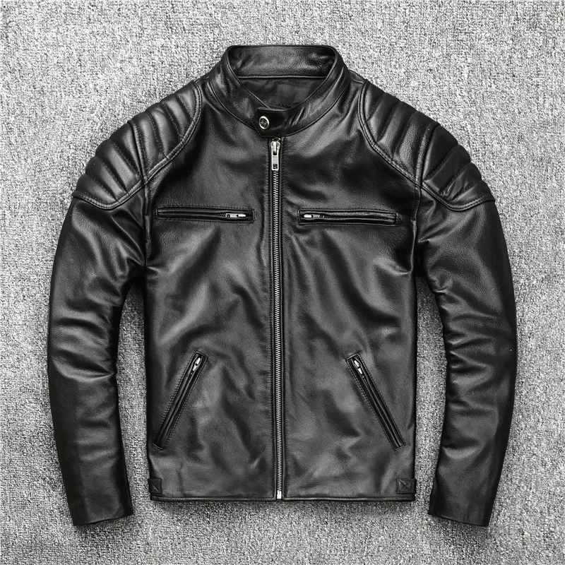 New Sheepskin Leather Jacket Men Motorcycle Biker Spring Natural Genuine s Slim Short Coat Soft