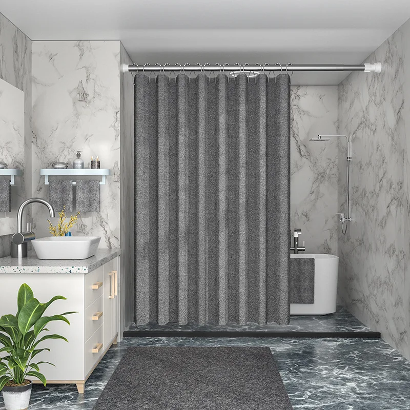 Bathroom Thickened Imitation Linen Shower Curtain Waterproof and Mildew-proof Polyester Cloth