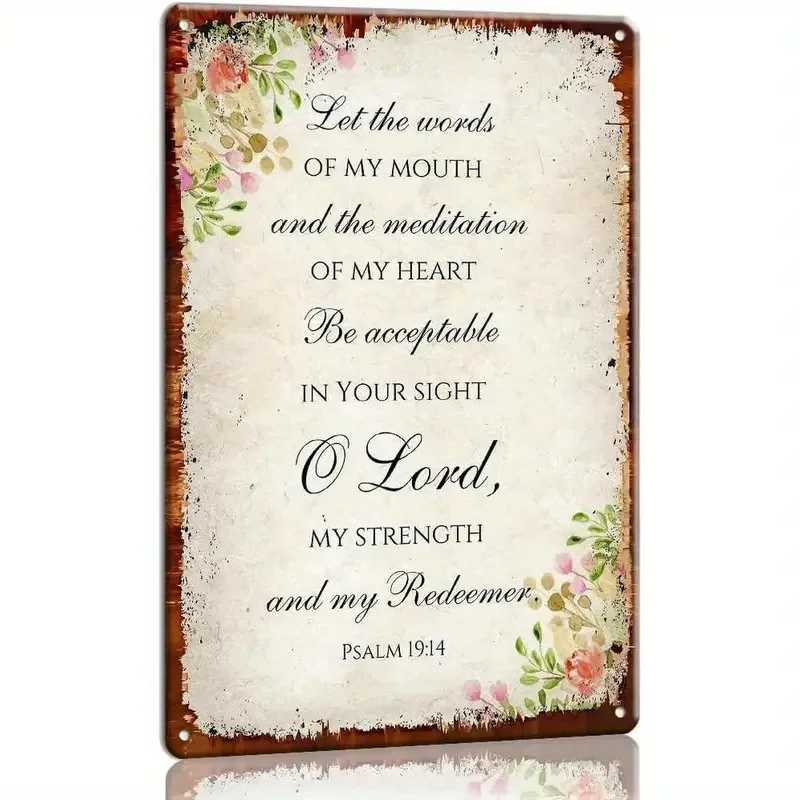 Psalm 19:14 Bible Verse Metal Aluminum Sign Wall Art- Rustic Vintage Christian Decor with Floral Accents 8X12 Inch 20X30cm