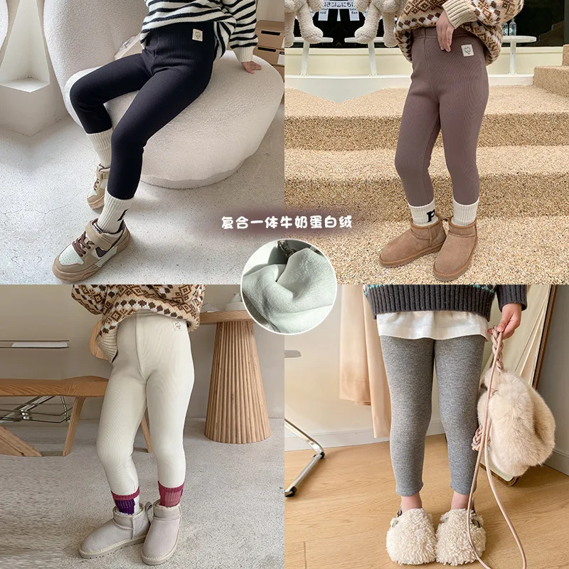 2025 Winter New Fashion Kids Warm Slim Fit Small-leg Pants Winter Girls Thickened High-Elastic Leggings Boutique Clothing