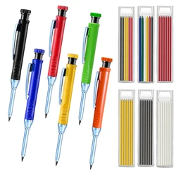 6 Colors Woodworking Automatic Pencils 2.8mm Metal Deep Hole Mechanical Pencil Built-in Sharpener for Scribing Marking Tools