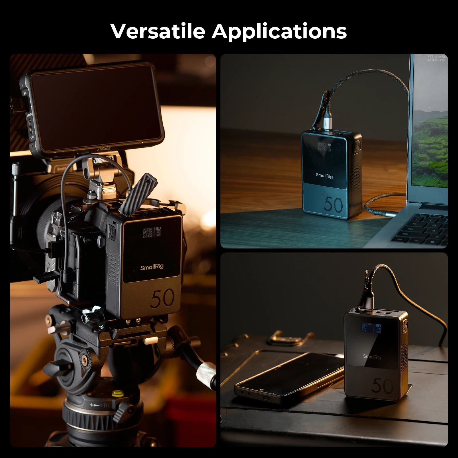 Smallrig-カメラ,スマートフォン用のポータブルVロックバッテリー,USB-C mAh,3400ポート,45W,vb50