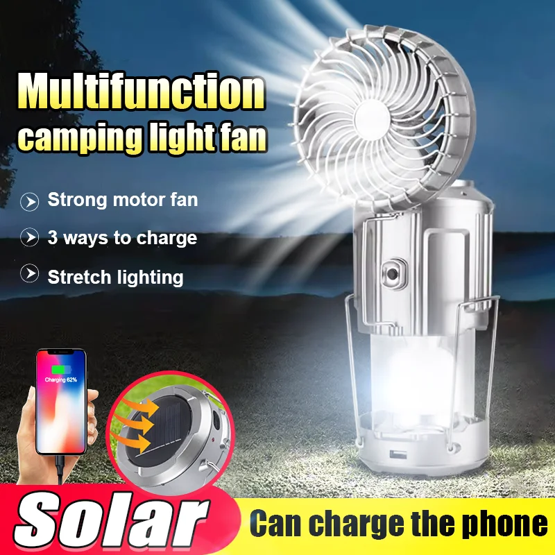 

Солнечный портативный фонарь для кемпинга с вентилятором, 3600 мАч, светодиодный, на солнечной батарее, подвесной, для палатки, перезаряжаемый, уличный, аварийный светильник с вентилятором