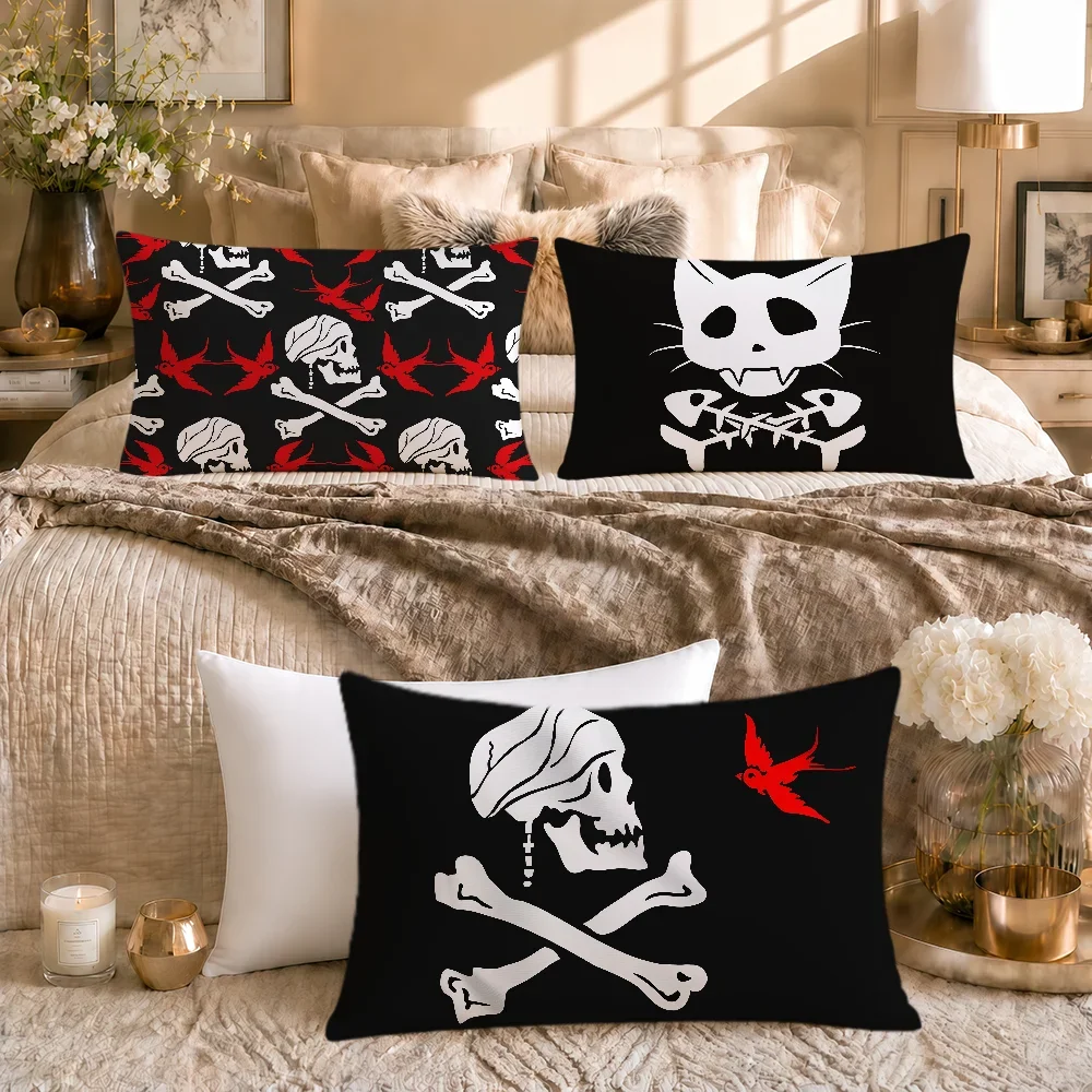 Fish Skull Cat Pirate Fun Art Horseshoe Gamer Soft Rectangle Pillowcover Home Sofa Living Room Decor Dorm Hogar Pillowcase Gift