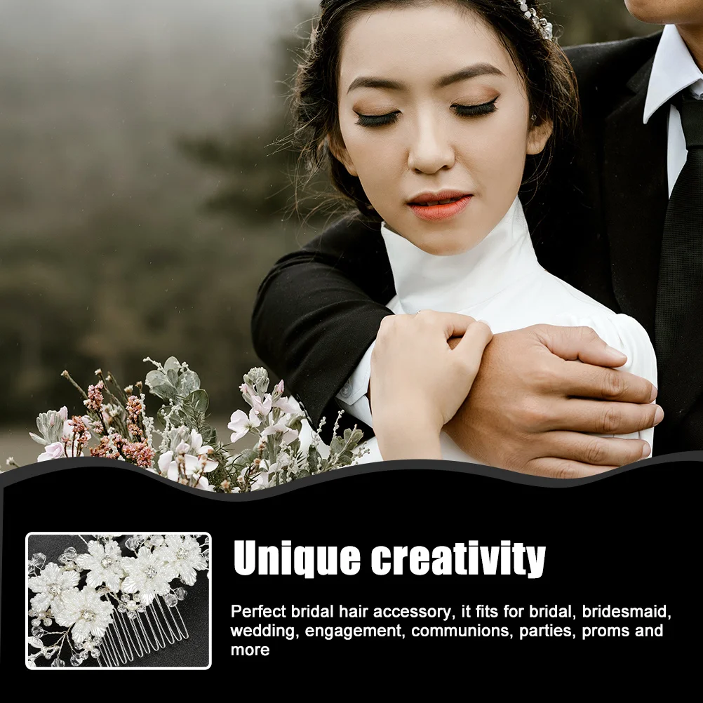 مشط شعر أنيق على شكل زهرة لؤلؤية، غطاء رأس لحفلات الزفاف، إكسسوار شعر للعروس وحفلات الزفاف وحفلات الزفاف #4
