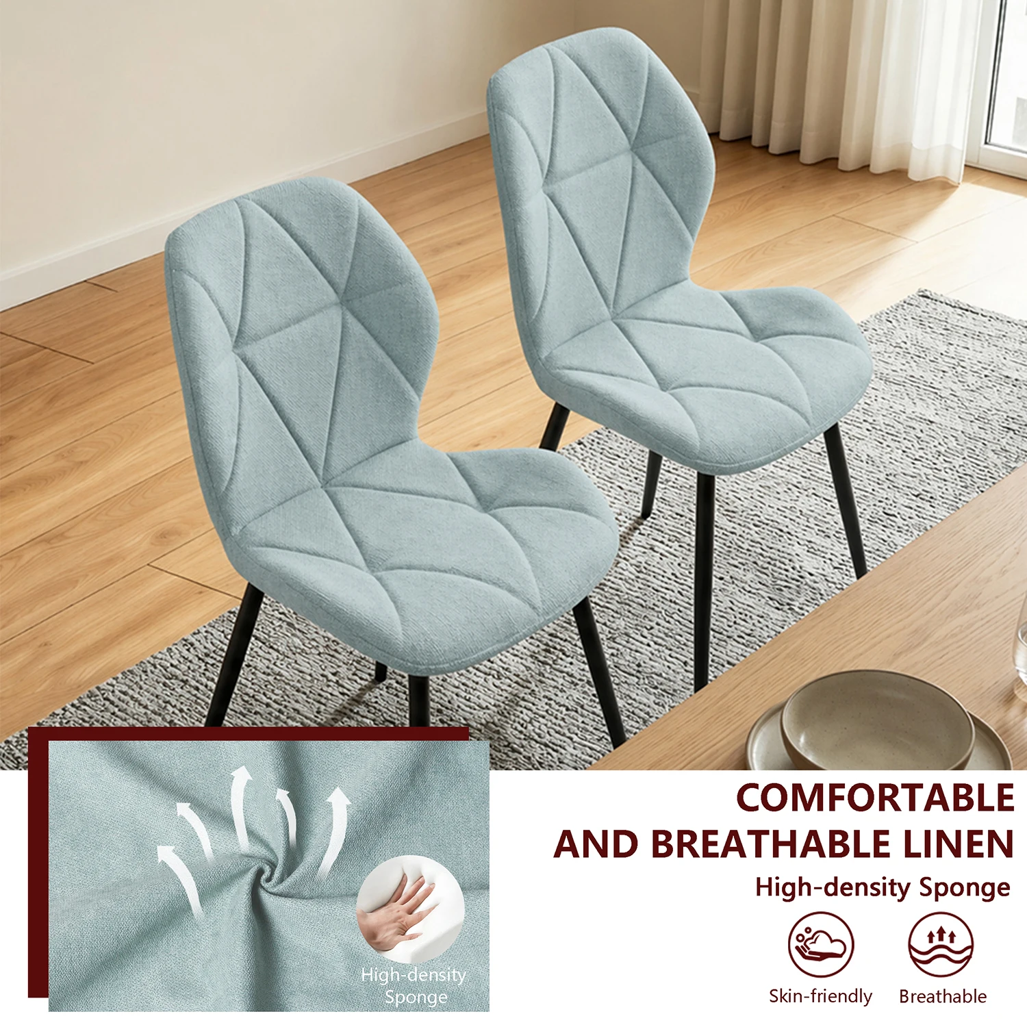 GrandCA HOME Set mit 2/4/6 modernen Esszimmerstühlen, gepolstert, mit Leinenstoff bezogen, minimalistische Bürostühle für Küche und Esszimmer – Detail 17