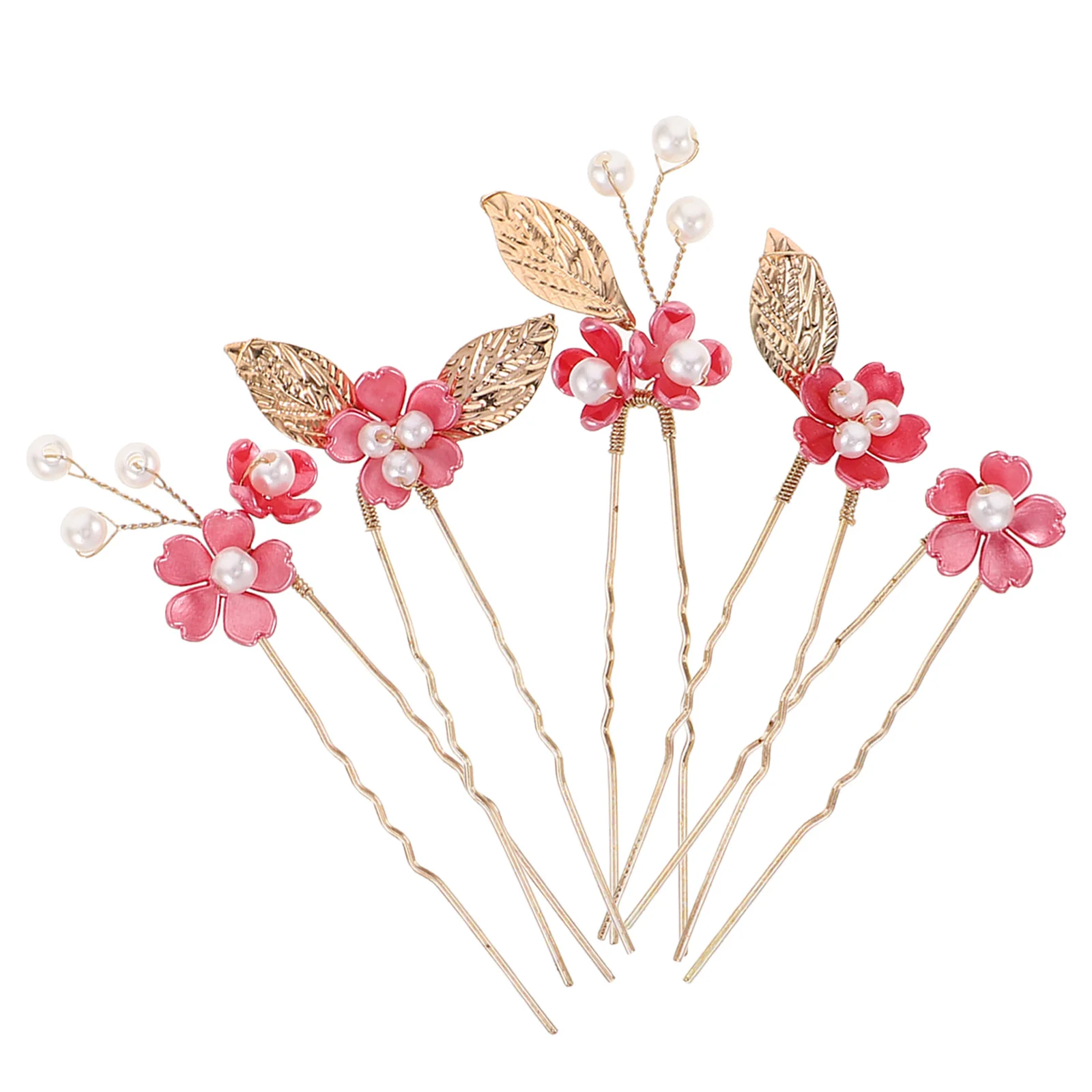 

5Pcs Rose Red Bridal Flower Hair Pins Handmade Elegant Wedding Hair Accessories Romantic Five-Petal Floral Hairpin Set for Bride