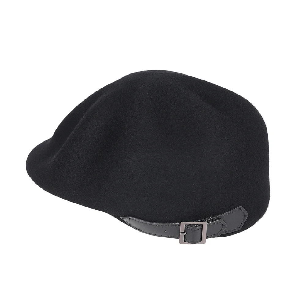 

FS Black Vintage Beret Cap With Belt Buckle Winter Wool Hat Ladies Elegant Church Hat Travel Sunshade Casual Women Cap Chapeau
