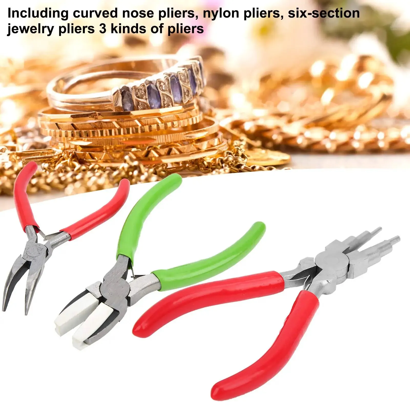 3Pcs Jewelry Pliers Kit with 6-in-1 Bail Making Looping Pliers Nylon Jaw Pliers Bent Nose Micro Pliers for Jewelry Making Crafts