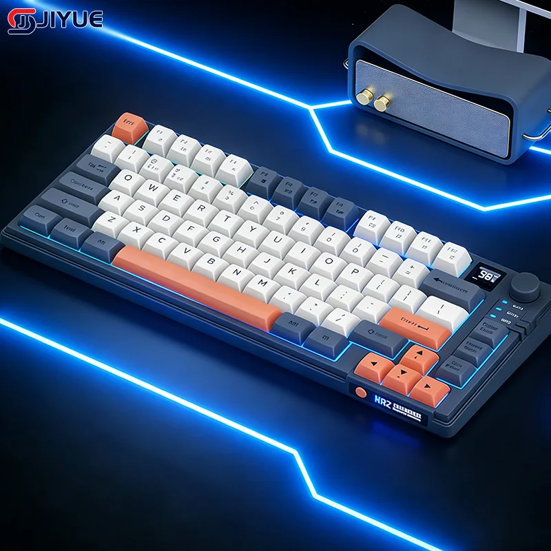 

Беспроводная игровая клавиатура, 80 клавиш, двухрежимная Bluetooth-клавиатура с радужной подсветкой RGB, шариковые колпачки MDA для бесшумных офисных игр