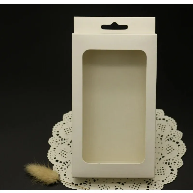 4 sizes Black/white kraft phone case packaging box kraft paper box cell phone mobile phone case box with hanging hole
